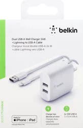 Belkin Dual UASB-A 12 Watt Wall Charger, White
