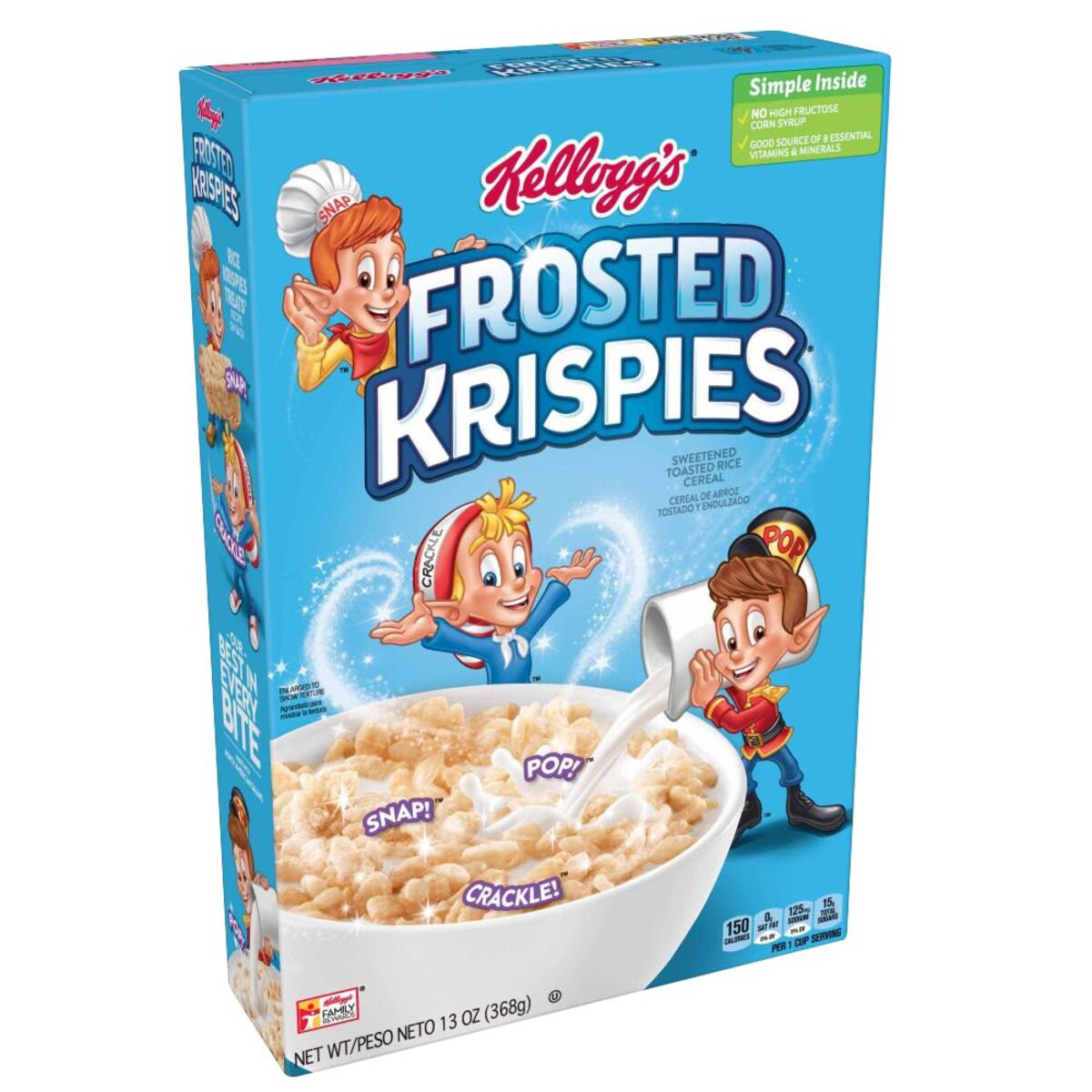 slide 1 of 5, Kellogg's Frosted Krispies Breakfast Cereal, Kids Snacks, Family Breakfast, Frosted Flavor, 13oz Box (1 Box), 13 oz