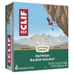 CLIF BAR - Oatmeal Raisin Walnut - Made with Organic Oats - 10g Protein - Non-GMO - Plant Based - Energy Bars - 2.4 oz. (6 Pack)