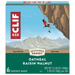 CLIF BAR - Oatmeal Raisin Walnut - Made with Organic Oats - 10g Protein - Non-GMO - Plant Based - Energy Bars - 2.4 oz. (6 Pack)