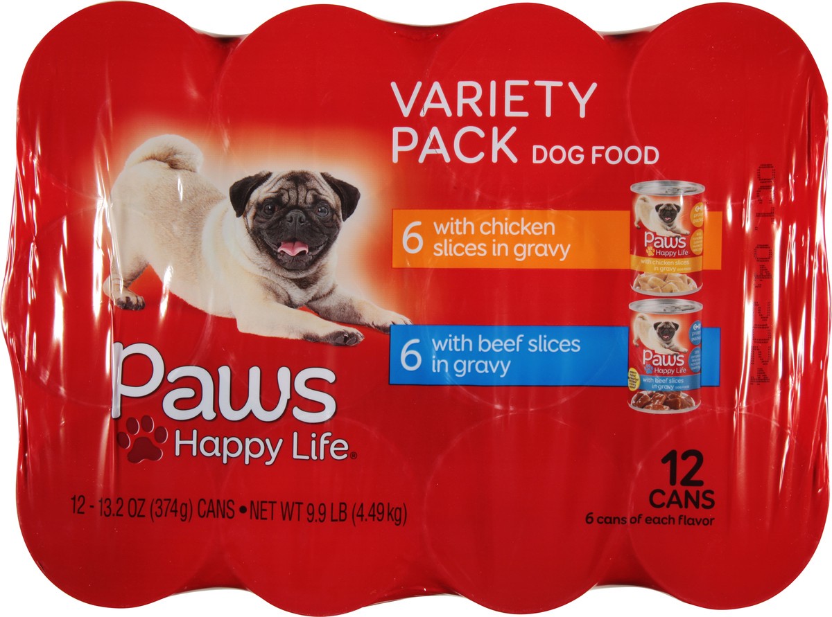 slide 7 of 9, Paws Happy Life Variety Pack Chicken Slices in Gravy/Beef Slices in Gravy Dog Food 12 ea, 12 ct