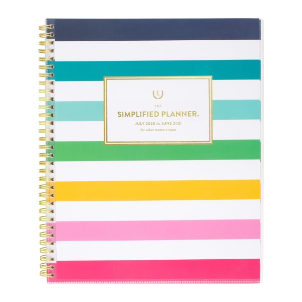 slide 1 of 5, At-A-Glance Emily Ley Simplified Academic Weekly/Monthly Planner, 8-1/2'' X 11'', Happy Stripe, July 2020 To June 2021, El400-901A, 1 ct