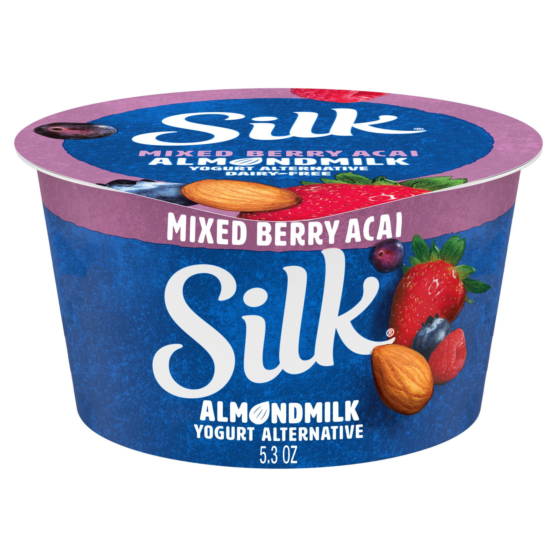 slide 1 of 1, Silk Mixed Berry Acai Dairy Free, Almond Milk Yogurt Alternative, Rich and Creamy Plant Based Yogurt with 5 Grams of Protein, 5.3 OZ Container, 5.3 oz