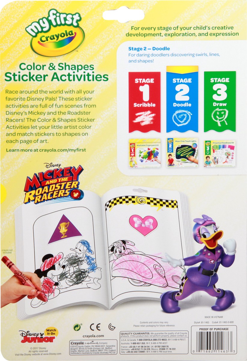 slide 4 of 10, Crayola My First Disney Mickey and The Roadster Racers Stage 2 Doodle Color & Shapes Sticker Activities 1 ea, 1 ea