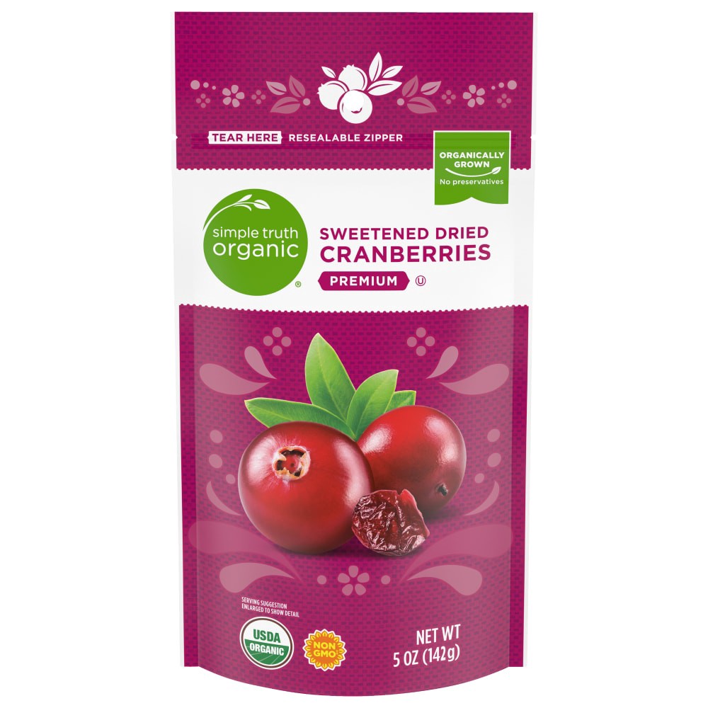 slide 1 of 8, Simple Truth Organic Premium Sweetened Dried Cranberries, 5 oz