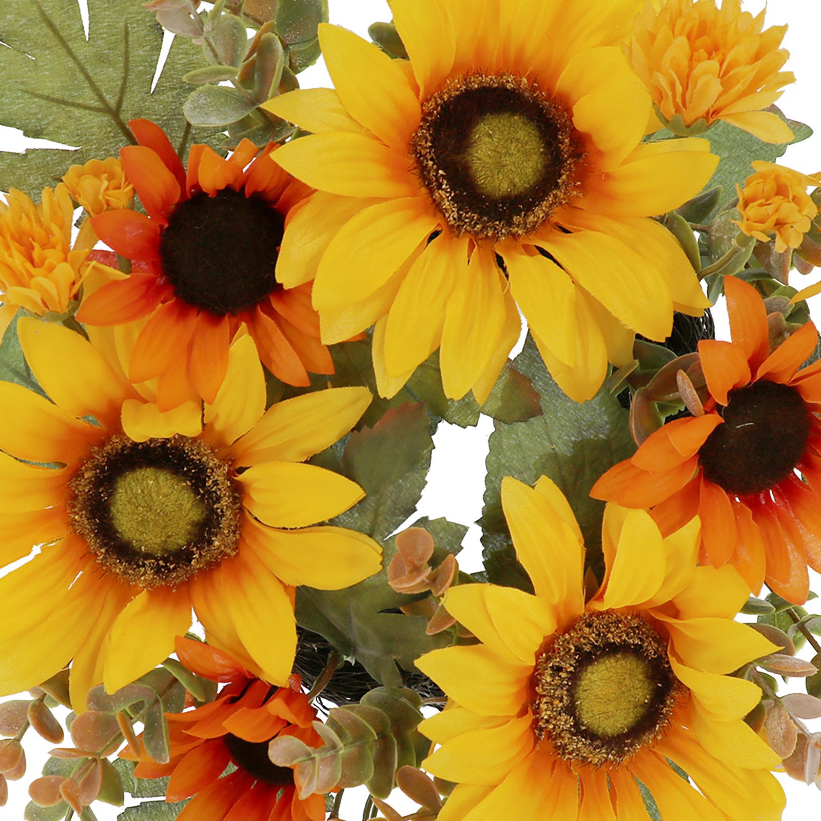 slide 3 of 3, Mini Yellow & Orange Sunflower & Eucalyptus Wreath By Ashland, 12 in x 12 in x 5 in