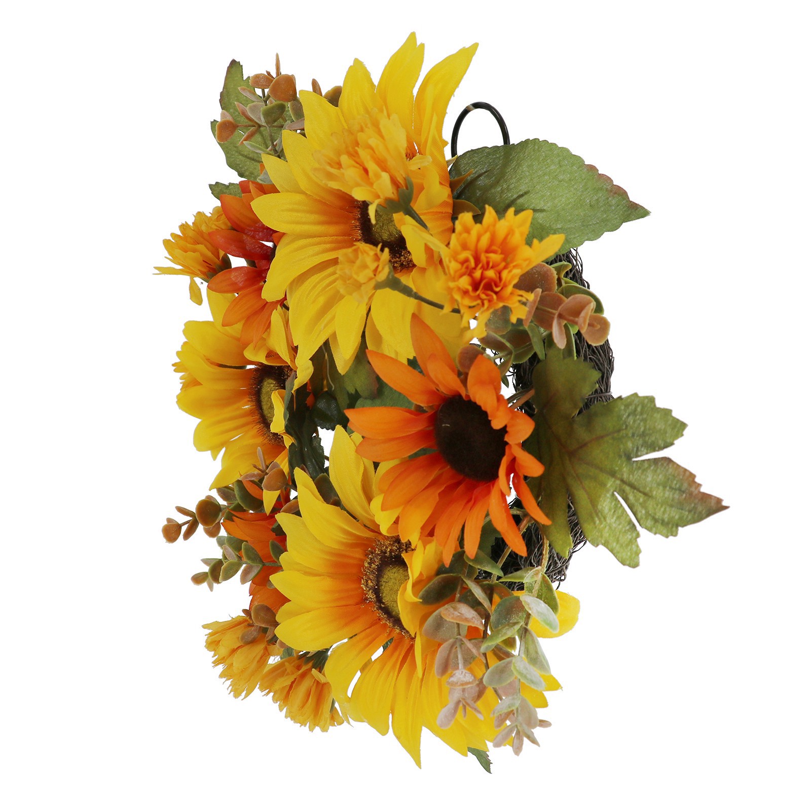 slide 2 of 3, Mini Yellow & Orange Sunflower & Eucalyptus Wreath By Ashland, 12 in x 12 in x 5 in