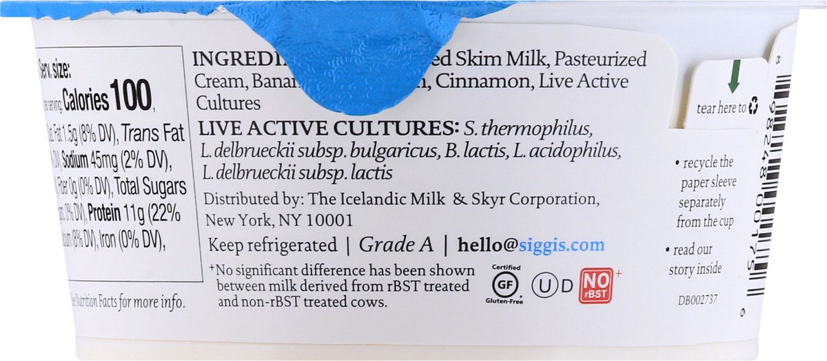 slide 10 of 10, Siggi's Icelandic Style Cream-Skyr - Banana & Cinnamon, 4.4 oz