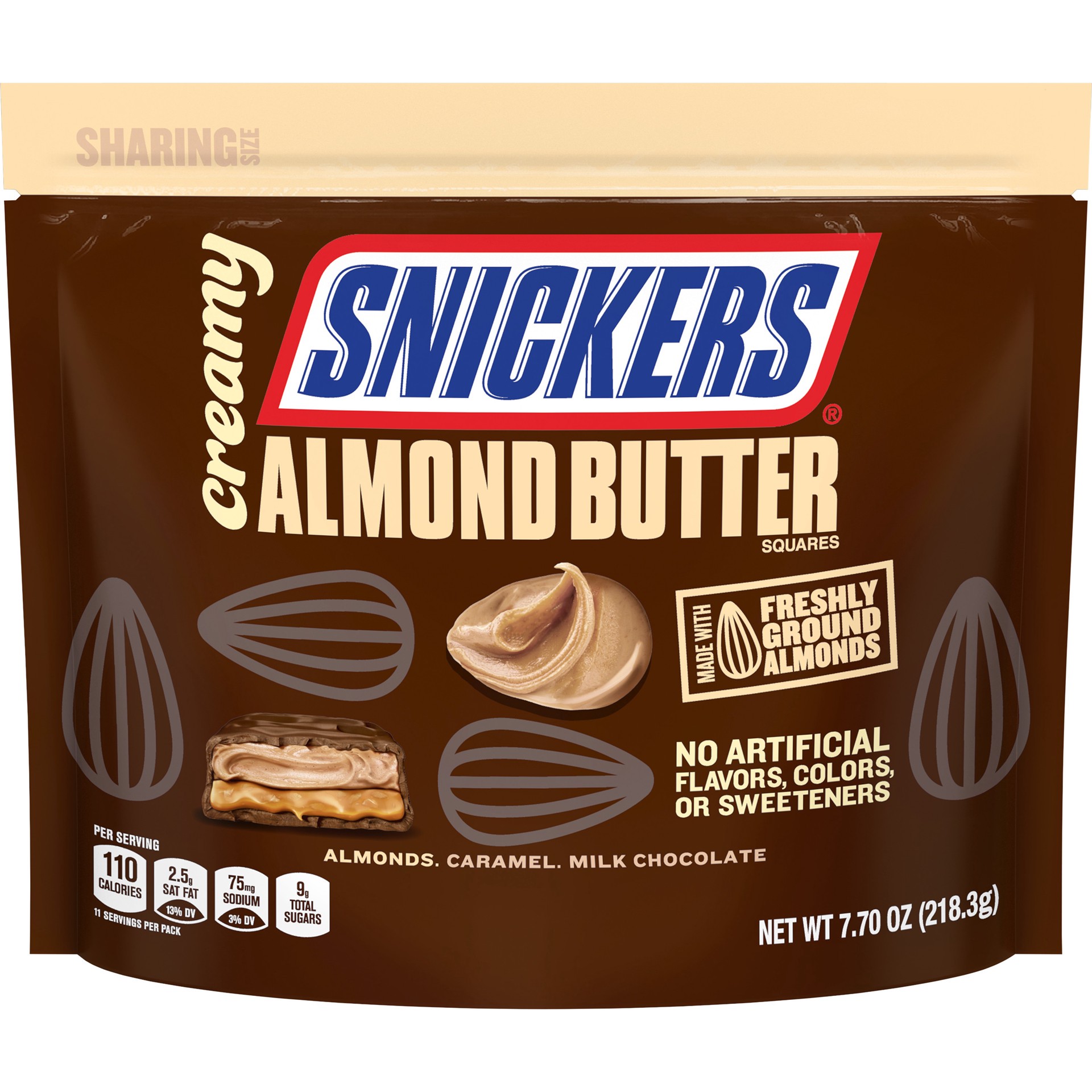 slide 1 of 7, Snickers Creamy SNICKERS Almond Butter Square Candy Bars, 7.7 Ounce Bag, 7.7 oz