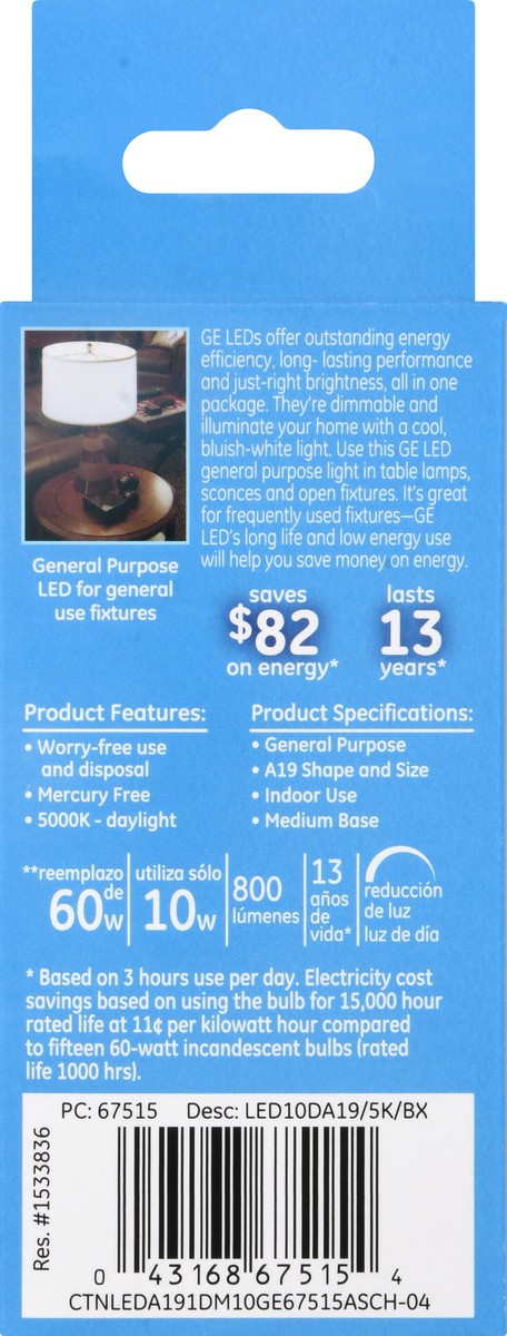 slide 3 of 11, GE LED Daylight 10 Watts Light Bulb 1 ea, 1 ct