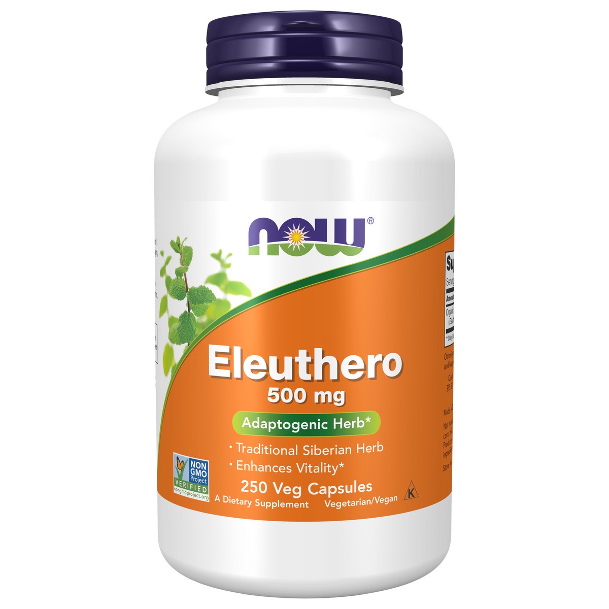 slide 1 of 4, NOW Eleuthero 500 mg - 250 Veg Capsules, 250 ct