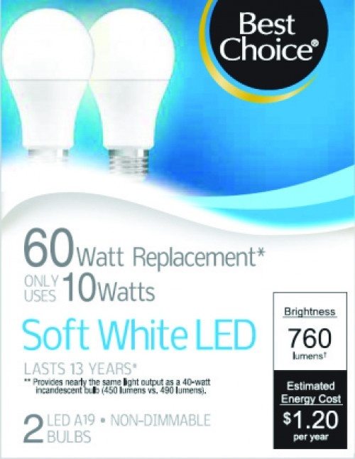 slide 1 of 1, Best Choice 60 Watt Soft White Led Light Bulbs, 2 ct