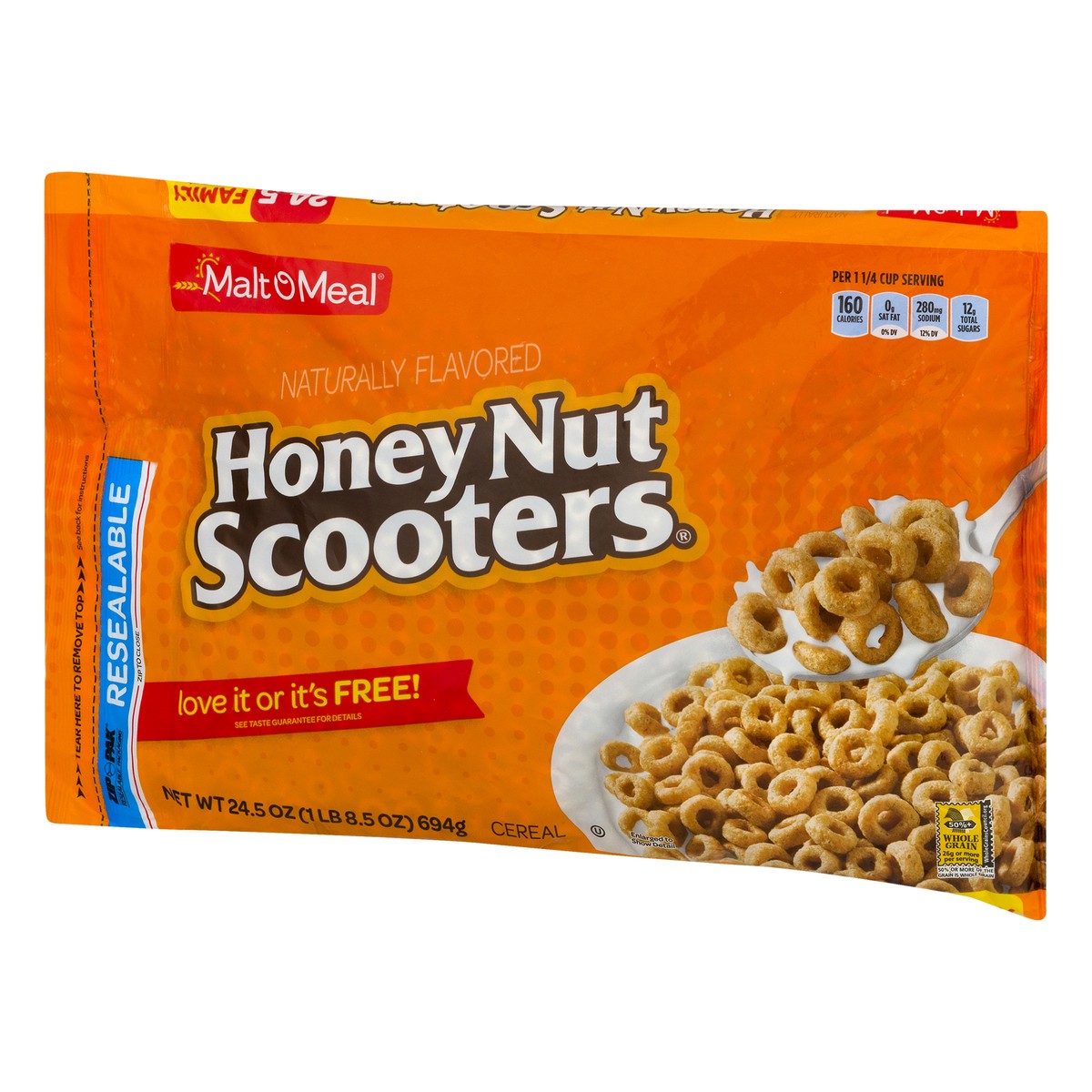 slide 6 of 11, Malt-O-Meal Honey Nut Scooters Breakfast Cereal, Oat Cereal, 24.5 OZ bag, 24.5 oz