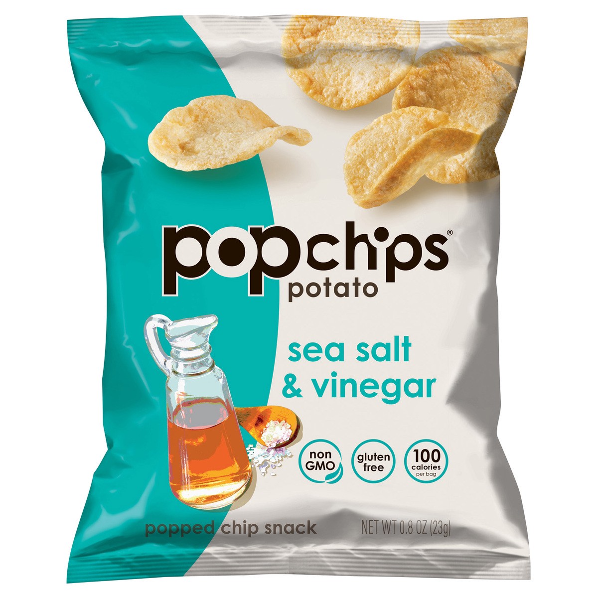 slide 1 of 10, popchips Sea Salt & Vinegar Potato Popped Chips, 0.8 oz