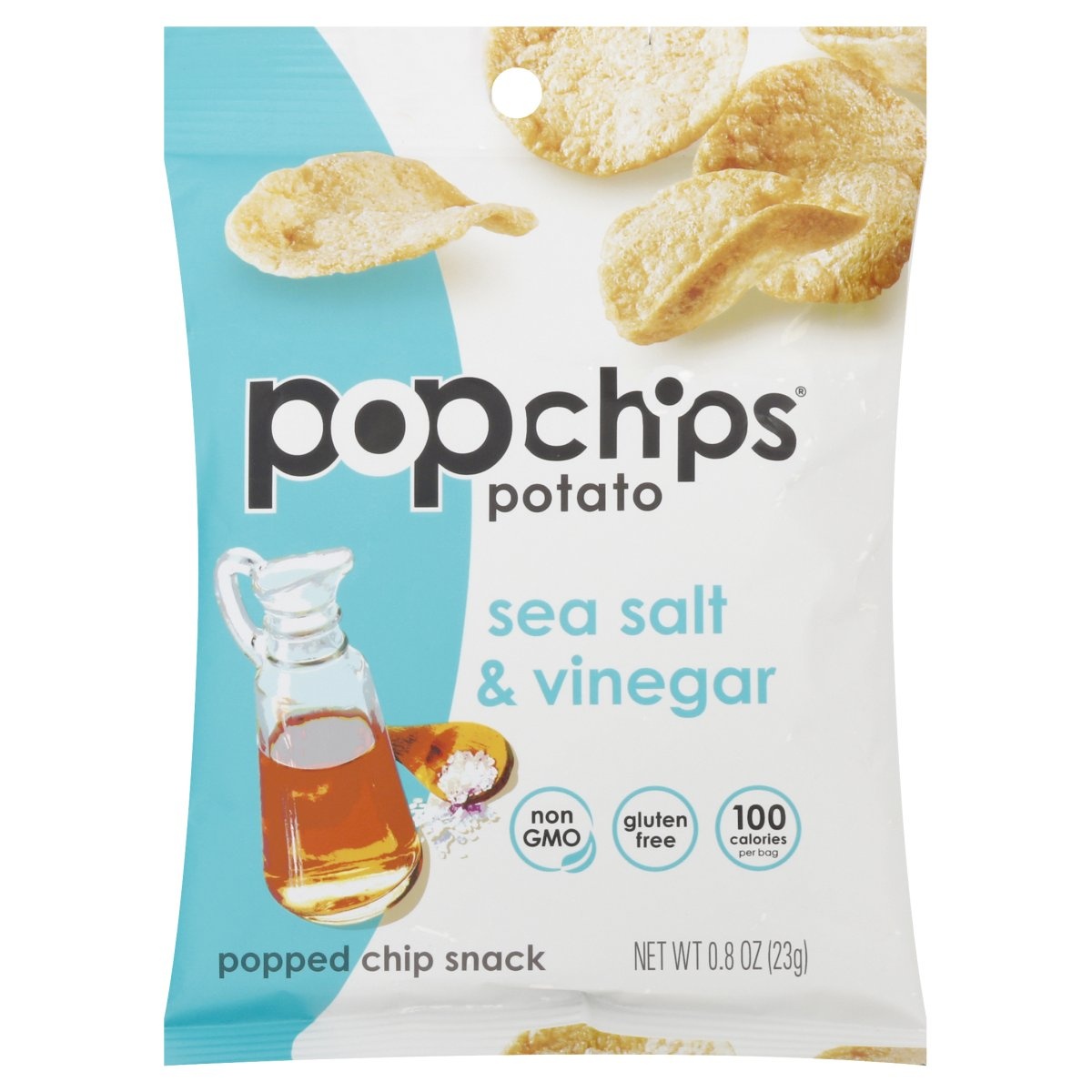 slide 1 of 1, popchips Sea Salt & Vinegar Potato Popped Chips, 0.8 oz