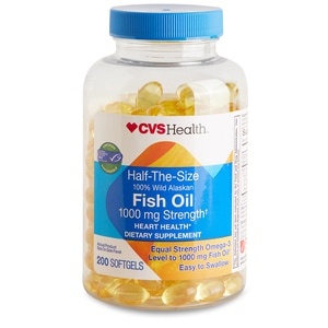 slide 1 of 1, CVS Health Half The Size Fish Oil Softgels, 200 ct; 1000 mg