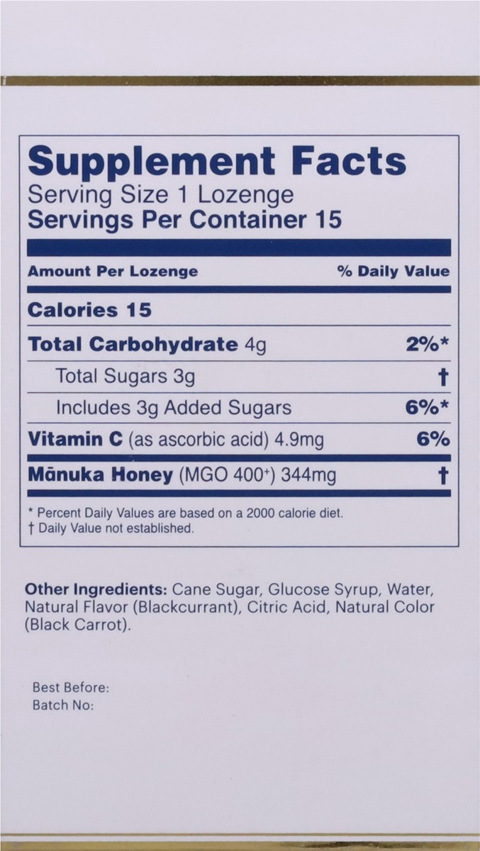 slide 14 of 14, Manuka Health Natural Blackcurrant Flavor Manuka Honey Lozenges 15 ea, 1 ct