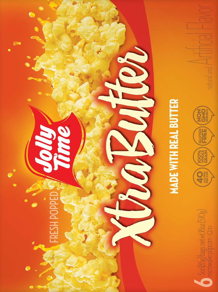 slide 2 of 11, Jolly Time Microwave Xtra Butter Popcorn 6 ea, 18 oz