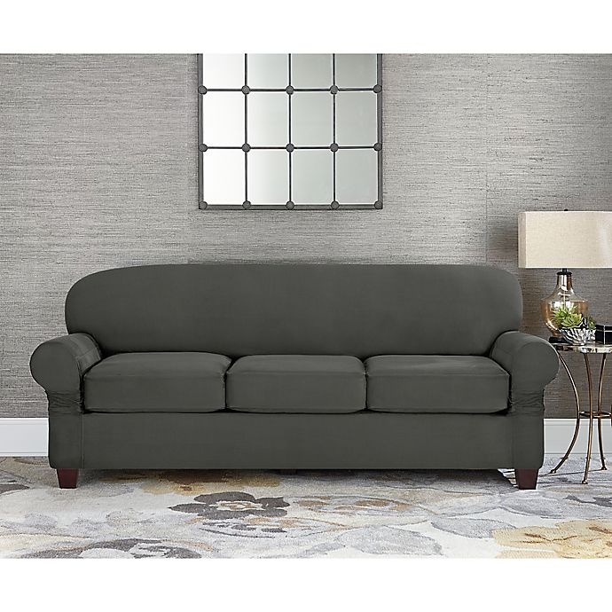 slide 1 of 2, SureFit Home Decor Designer Suede Individual Cushion 3-Seat Sofa Slipcover - Grey, 1 ct