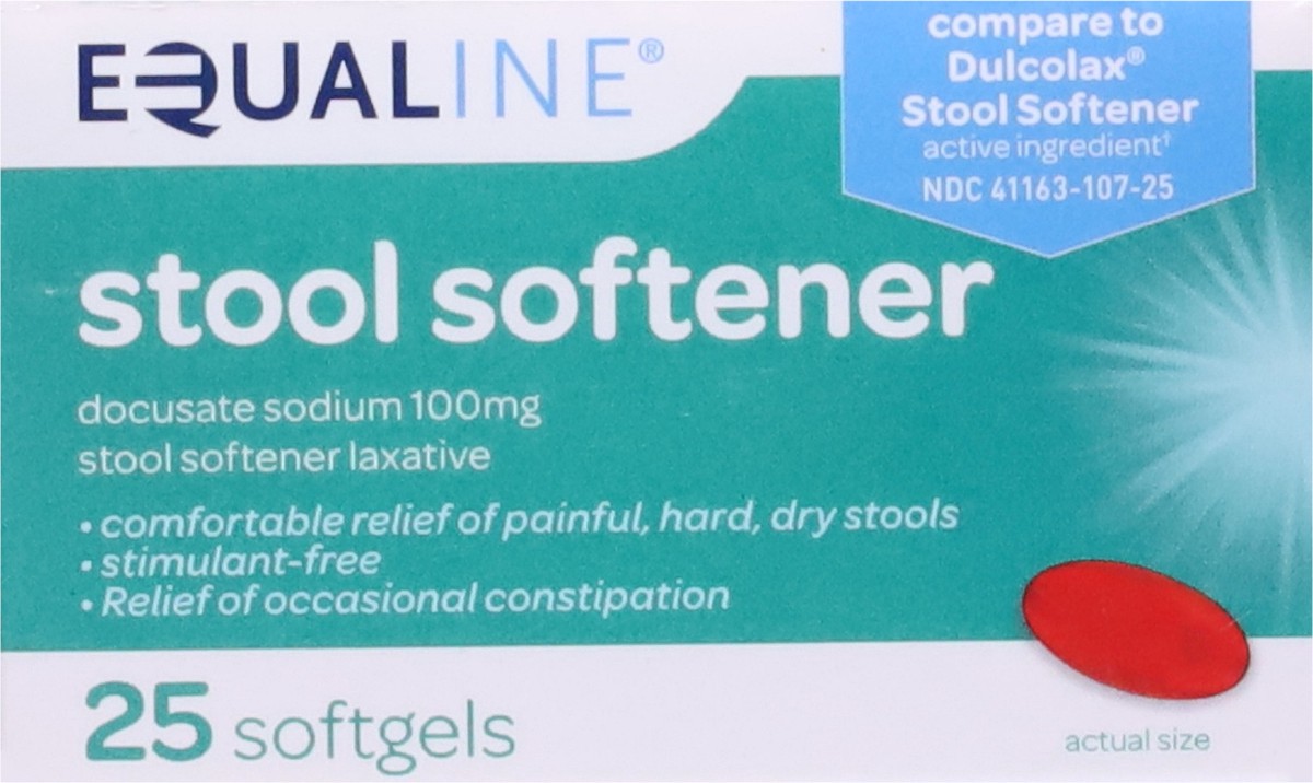 slide 5 of 9, Equaline Stool Softener, 100 mg, Softgels, 25 Each, 100 milligrams