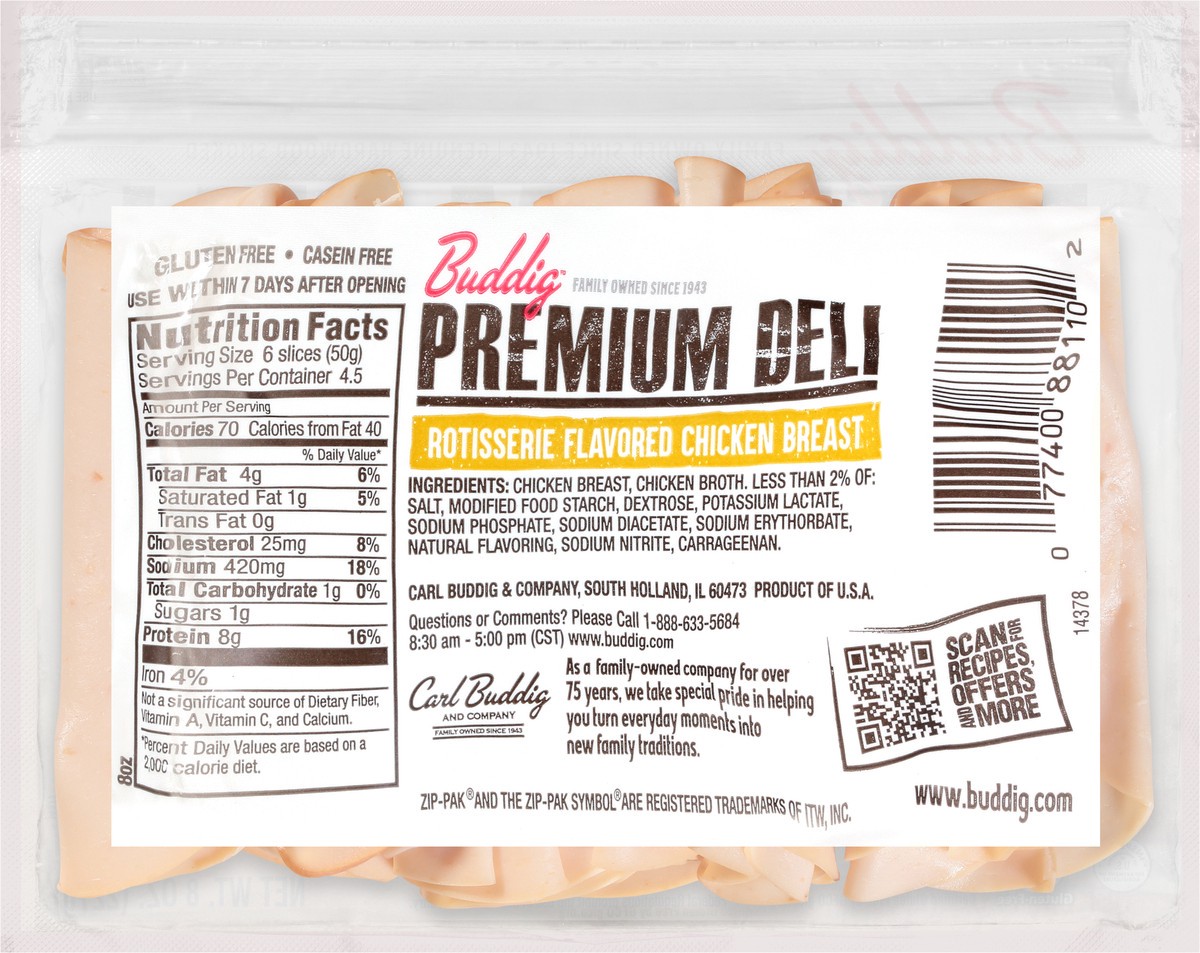 slide 5 of 6, Buddig Premium Deli Rotisserie Flavored Chicken Breast 8 oz. ZIP-PAK, 8 oz