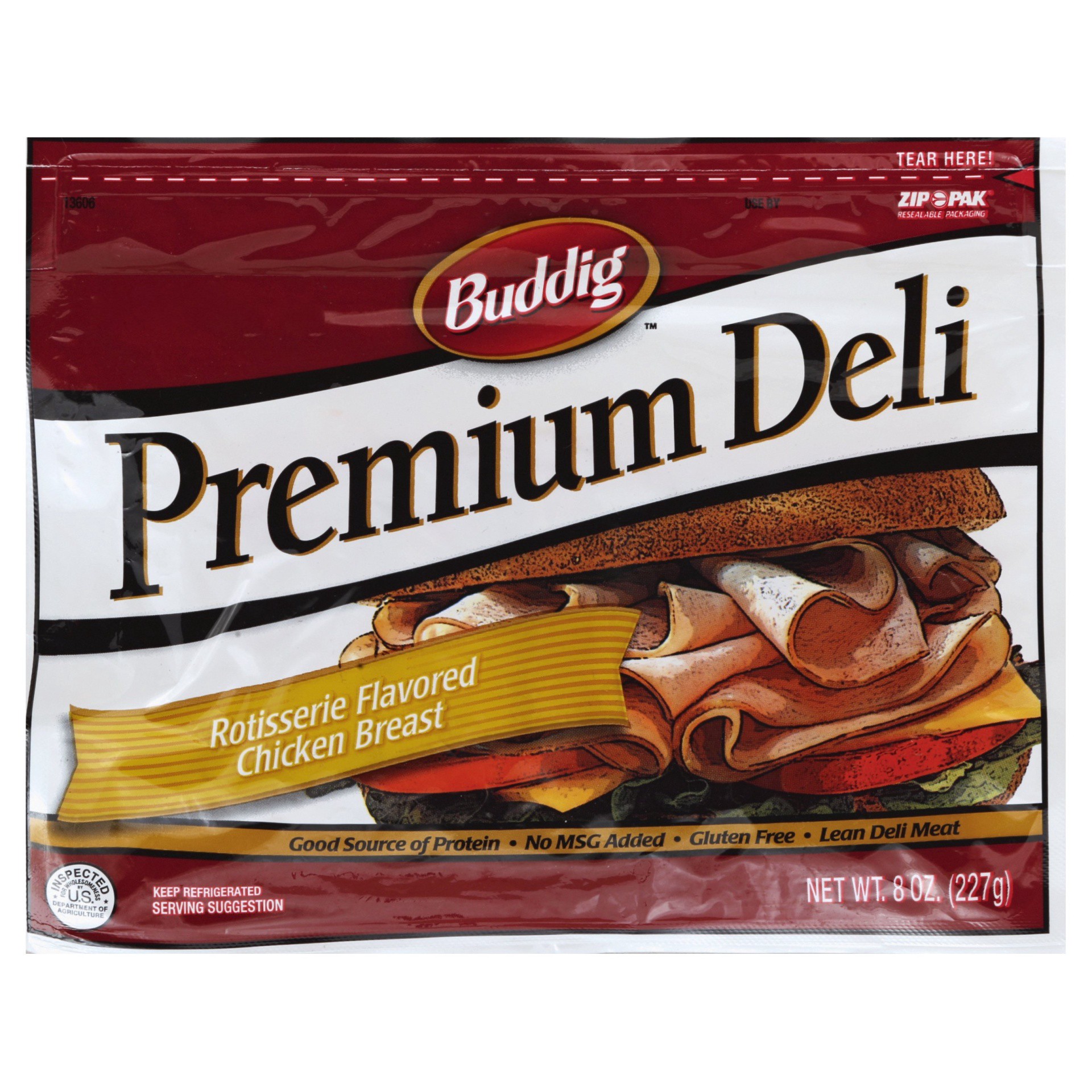 slide 1 of 6, Buddig Premium Deli Rotisserie Flavored Chicken Breast 8 oz. ZIP-PAK, 8 oz