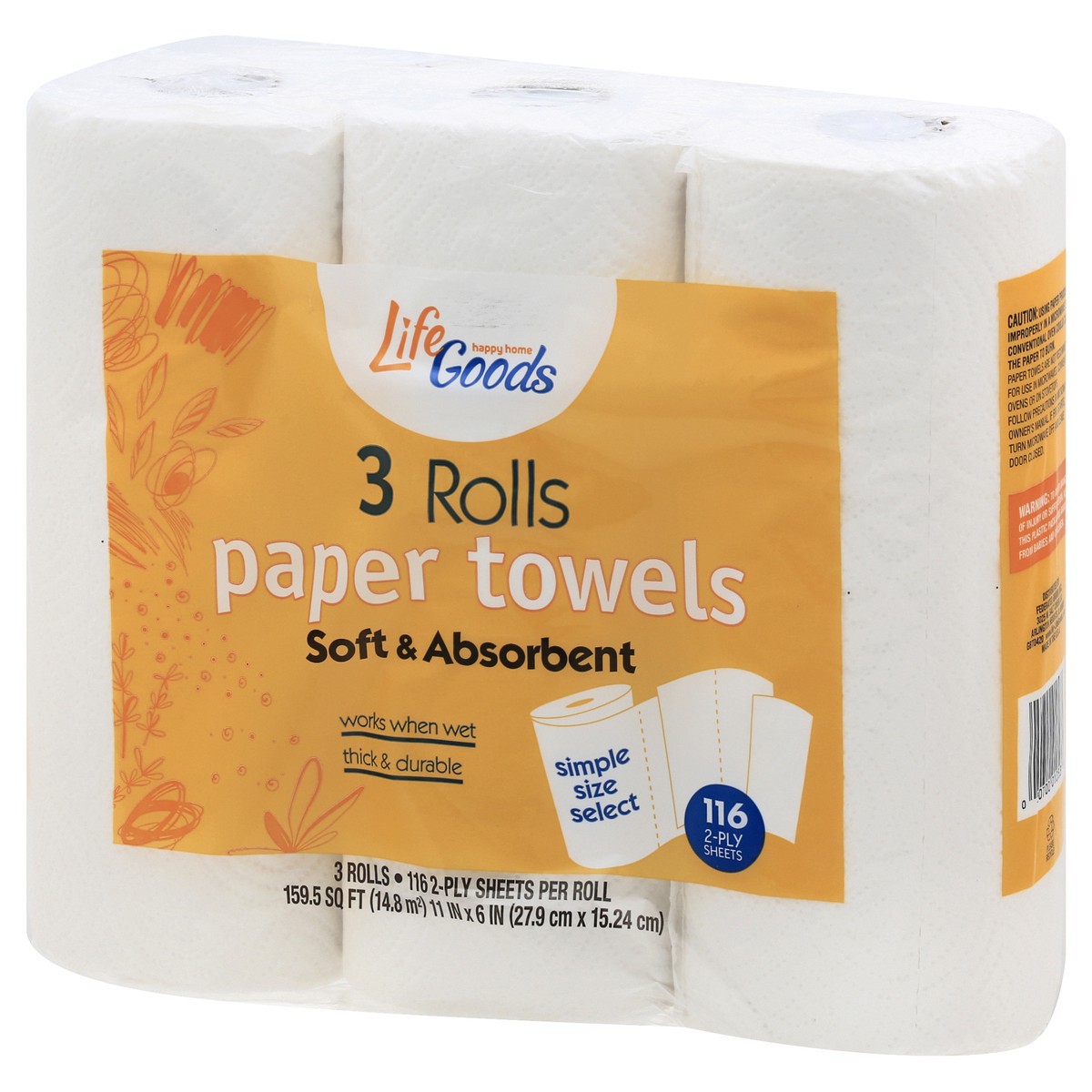 slide 4 of 10, Life Goods 2-Ply Simple Size Select Soft & Absorbent Paper Towels 3 ea, 3 ct