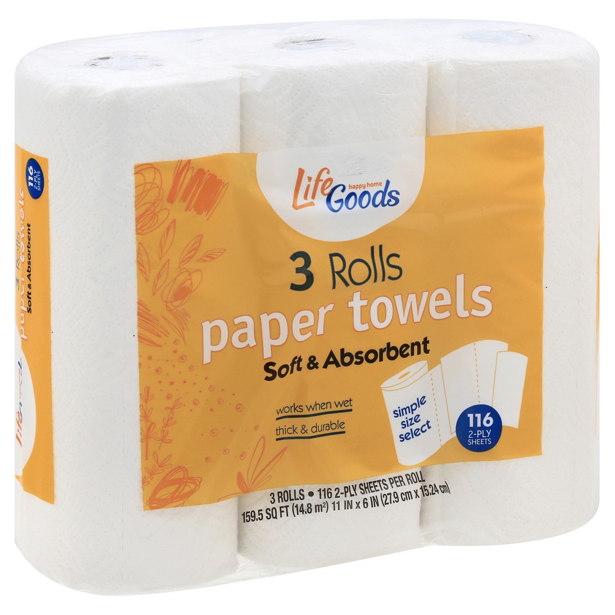 slide 6 of 10, Life Goods 2-Ply Simple Size Select Soft & Absorbent Paper Towels 3 ea, 3 ct