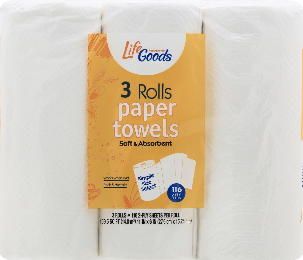 slide 7 of 10, Life Goods 2-Ply Simple Size Select Soft & Absorbent Paper Towels 3 ea, 3 ct