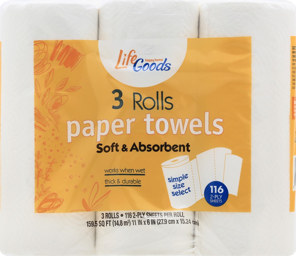 slide 3 of 10, Life Goods 2-Ply Simple Size Select Soft & Absorbent Paper Towels 3 ea, 3 ct