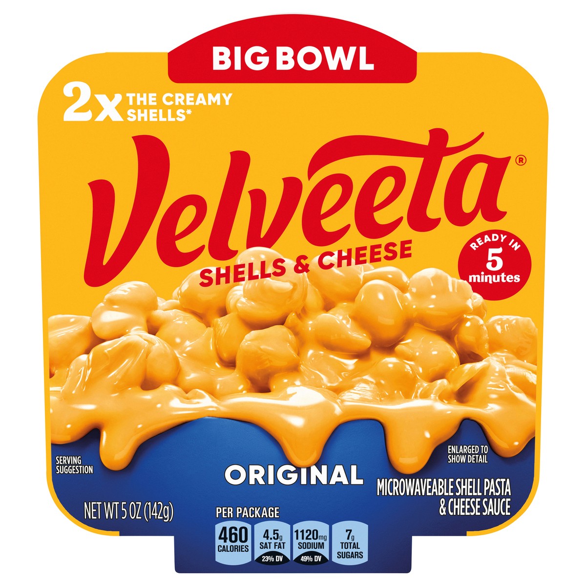 slide 1 of 5, Velveeta Shells & Cheese Original Shell Pasta with 2X the Creamy Shells Big Bowl Microwave Meal, 5 oz Tray, 5 oz