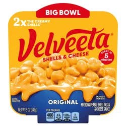 Velveeta Shells and Cheese Mac and Cheese, 1 Big Bowl, for Easy Dinner or Dinner Sides, Original Flavor with 2X the Creamy Shells, 5 oz