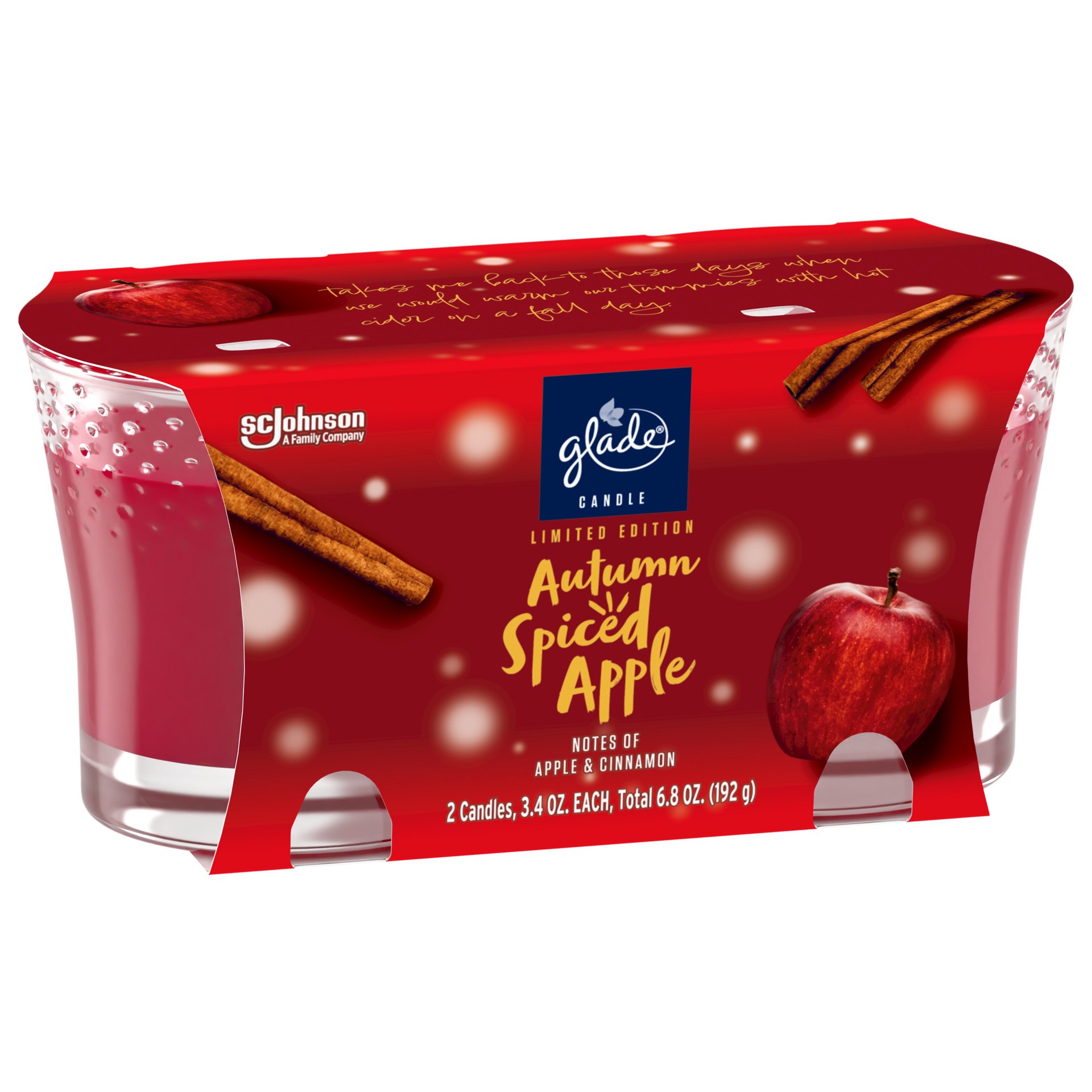 slide 5 of 5, Glade 1 Wick Scented Candle, Autumn Spiced Apple, Fragrance Infused with Essential Oils, 3.4 oz, 6.8 oz