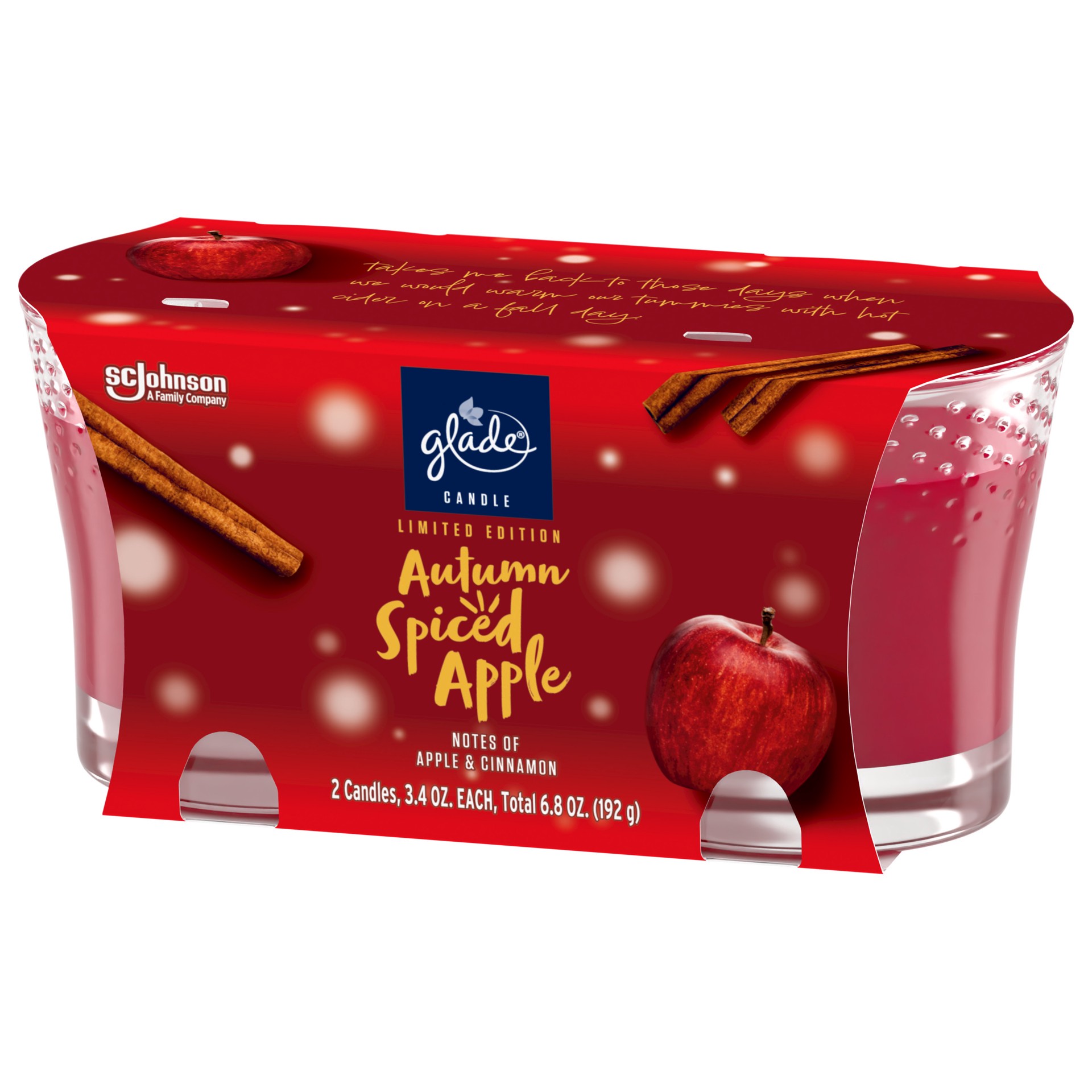 slide 4 of 5, Glade 1 Wick Scented Candle, Autumn Spiced Apple, Fragrance Infused with Essential Oils, 3.4 oz, 6.8 oz