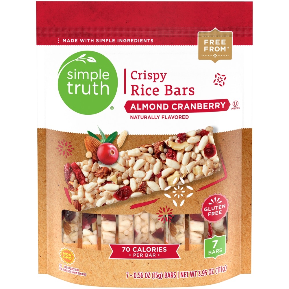 slide 1 of 1, Simple Truth Almond Cranberry Rice Bars, 7 ct; 0.56 oz