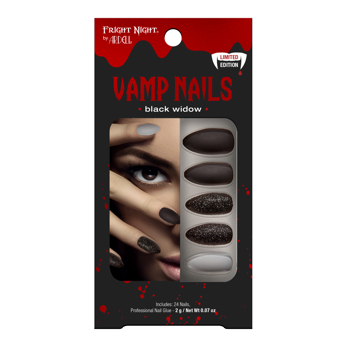 slide 1 of 5, Ardell Fright Night Black Widow Nails, 24 ct