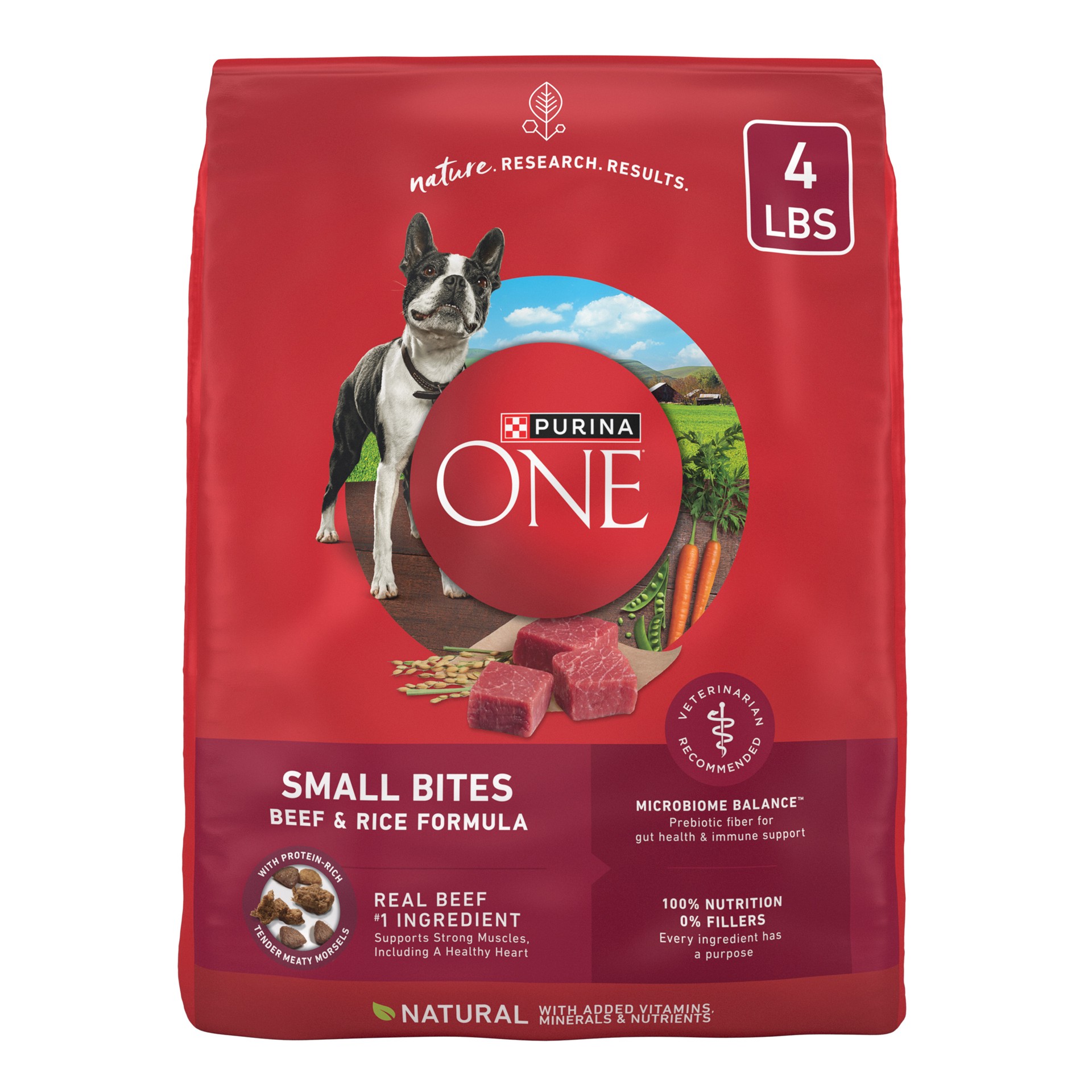 slide 1 of 14, ONE Purina ONE Small Bites Beef and Rice Formula Small High Protein Dry Dog Food Natural With Added Vitamins, Minerals and Nutrients, 4 lb