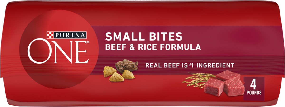 slide 12 of 14, ONE Purina ONE Small Bites Beef and Rice Formula Small High Protein Dry Dog Food Natural With Added Vitamins, Minerals and Nutrients, 4 lb