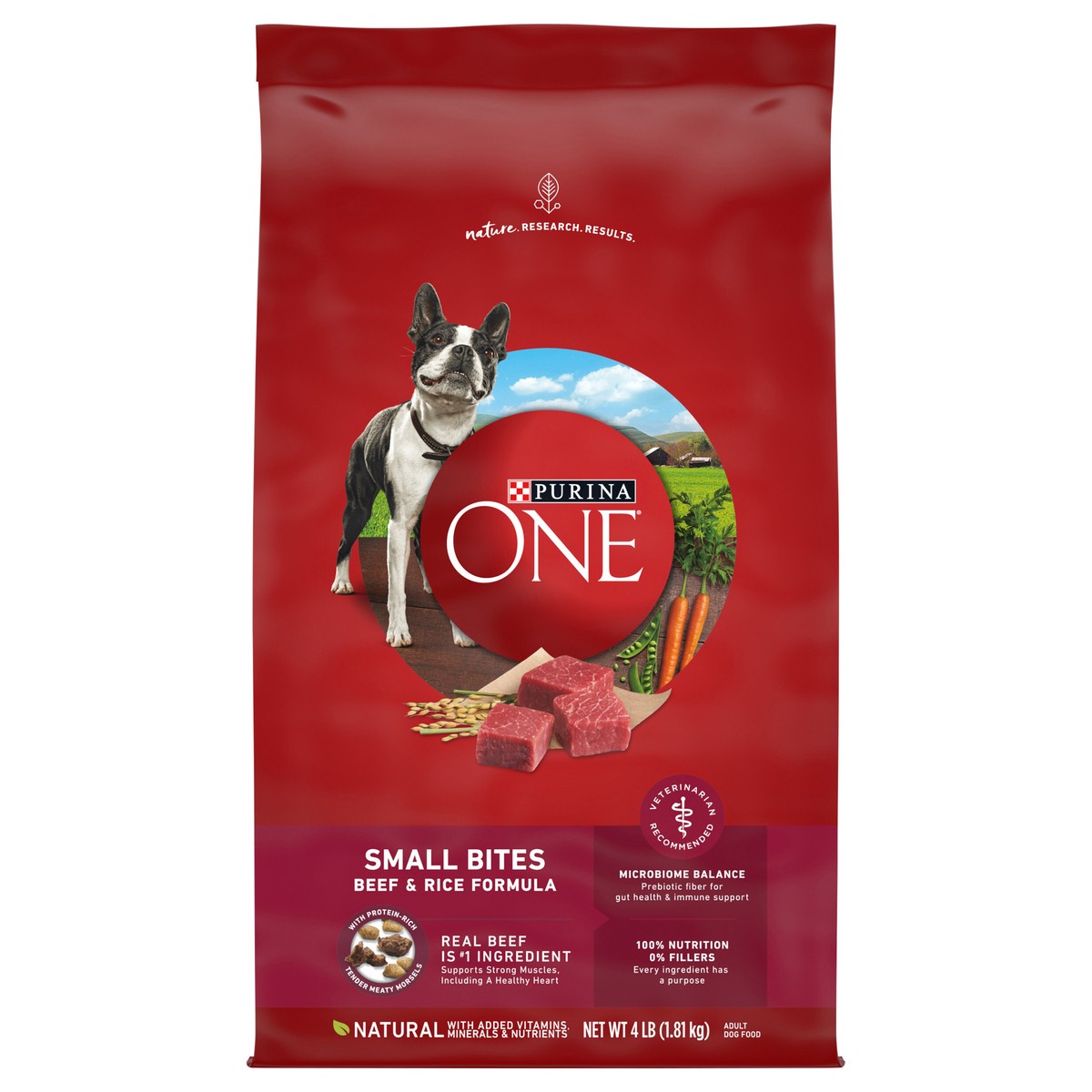 slide 1 of 14, ONE Purina ONE Small Bites Beef and Rice Formula Small High Protein Dry Dog Food Natural With Added Vitamins, Minerals and Nutrients, 4 lb