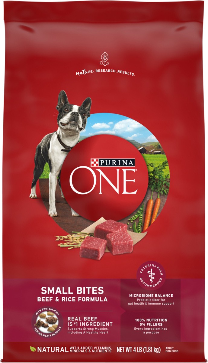 slide 8 of 14, ONE Purina ONE Small Bites Beef and Rice Formula Small High Protein Dry Dog Food Natural With Added Vitamins, Minerals and Nutrients, 4 lb