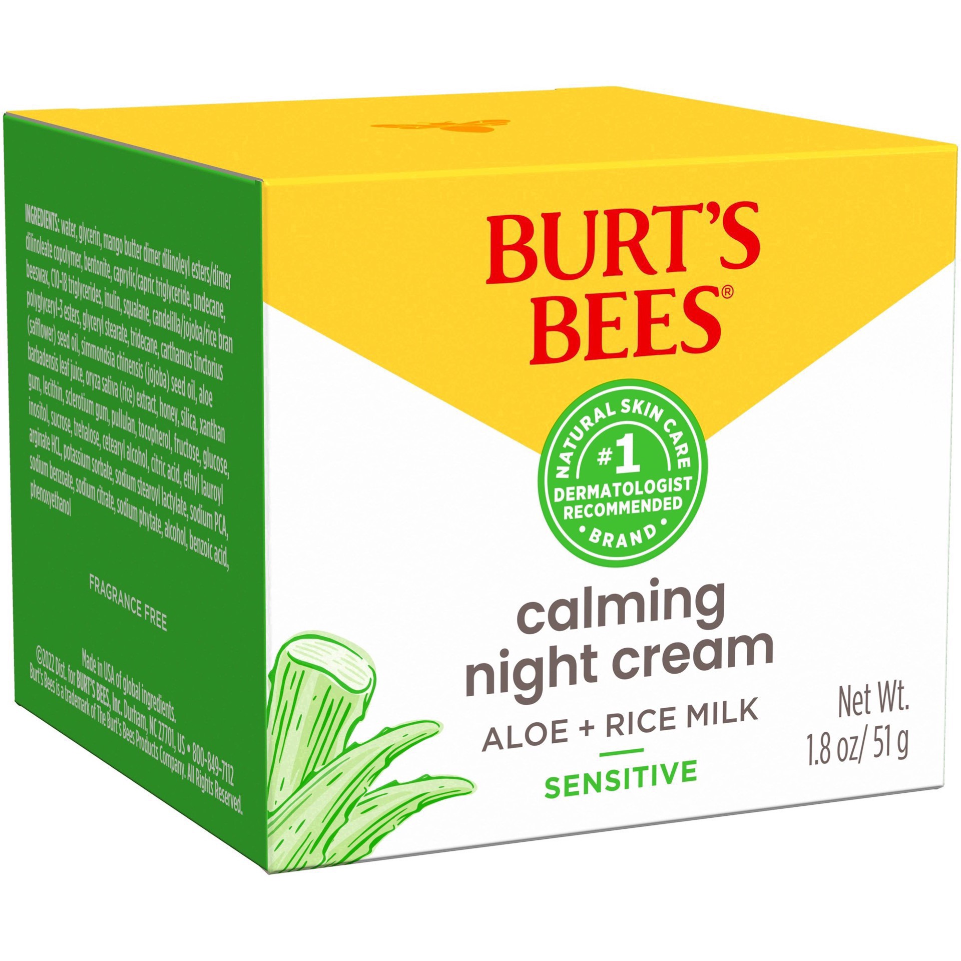 slide 38 of 142, Burt's Bees Sensitive Solutions Calming Night Cream with Aloe & Rice Milk, 1.8 oz