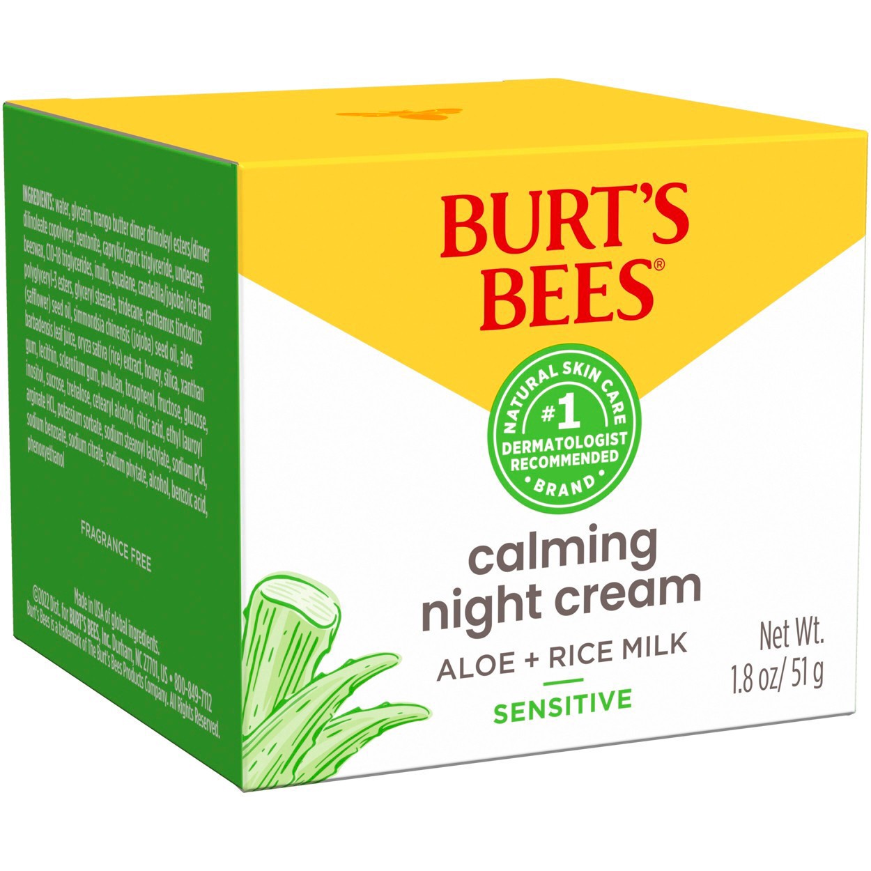 slide 51 of 142, Burt's Bees Sensitive Solutions Calming Night Cream with Aloe & Rice Milk, 1.8 oz