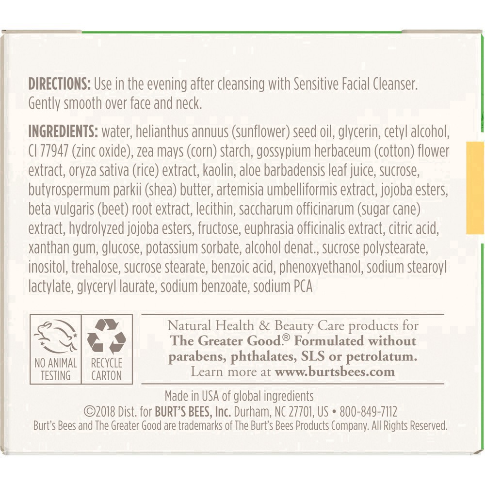 slide 78 of 142, Burt's Bees Sensitive Solutions Calming Night Cream with Aloe & Rice Milk, 1.8 oz