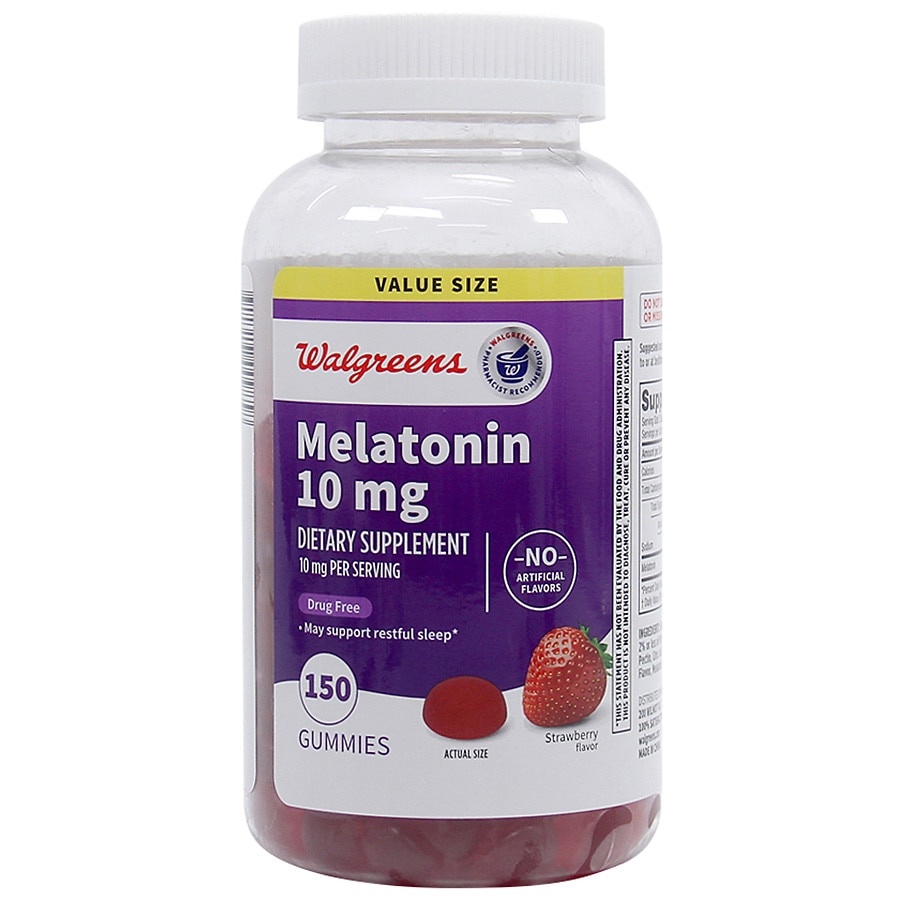 slide 1 of 1, Walgreens Melatonin Gummies 10mg Natural Strawberry Flavor, 150 ct