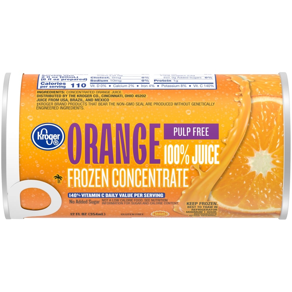 slide 1 of 1, Kroger Frozen Orange Juice Concentrate - Pulp Free, 12 fl oz