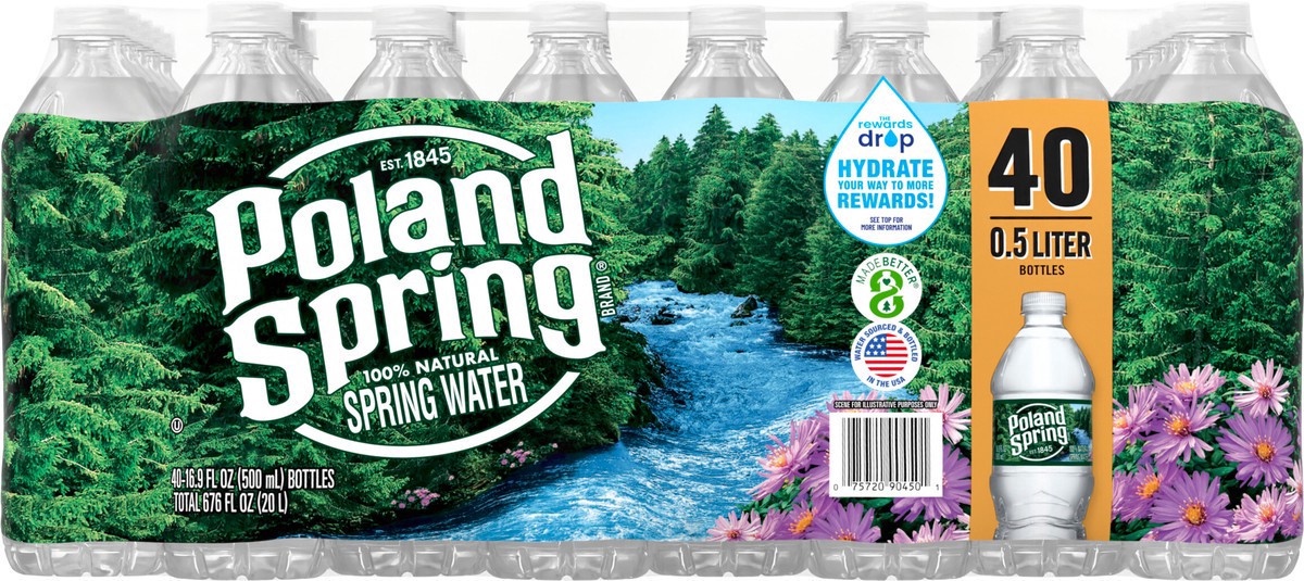 slide 2 of 8, POLAND SPRING Brand 100% Natural Spring Water, (Pack of 40) - 16.9 fl oz, 16.9 fl oz