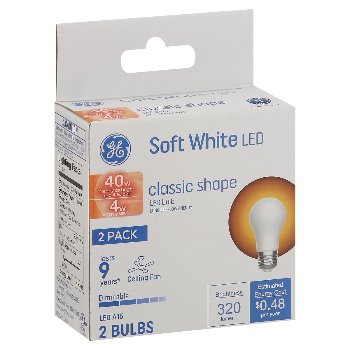 slide 4 of 9, GE LED Soft White 4 Watts Classic Shape 2 Pack Light Bulbs 2 ea, 2 ct