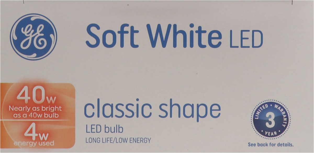 slide 2 of 9, GE LED Soft White 4 Watts Classic Shape 2 Pack Light Bulbs 2 ea, 2 ct