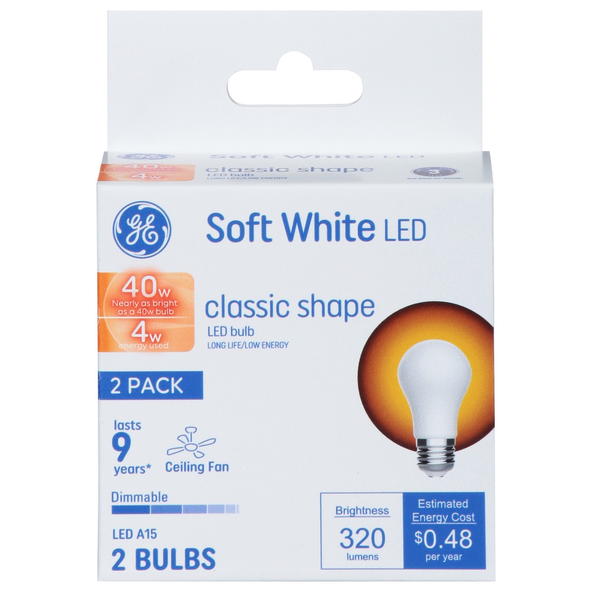 slide 1 of 9, GE LED Soft White 4 Watts Classic Shape 2 Pack Light Bulbs 2 ea, 2 ct