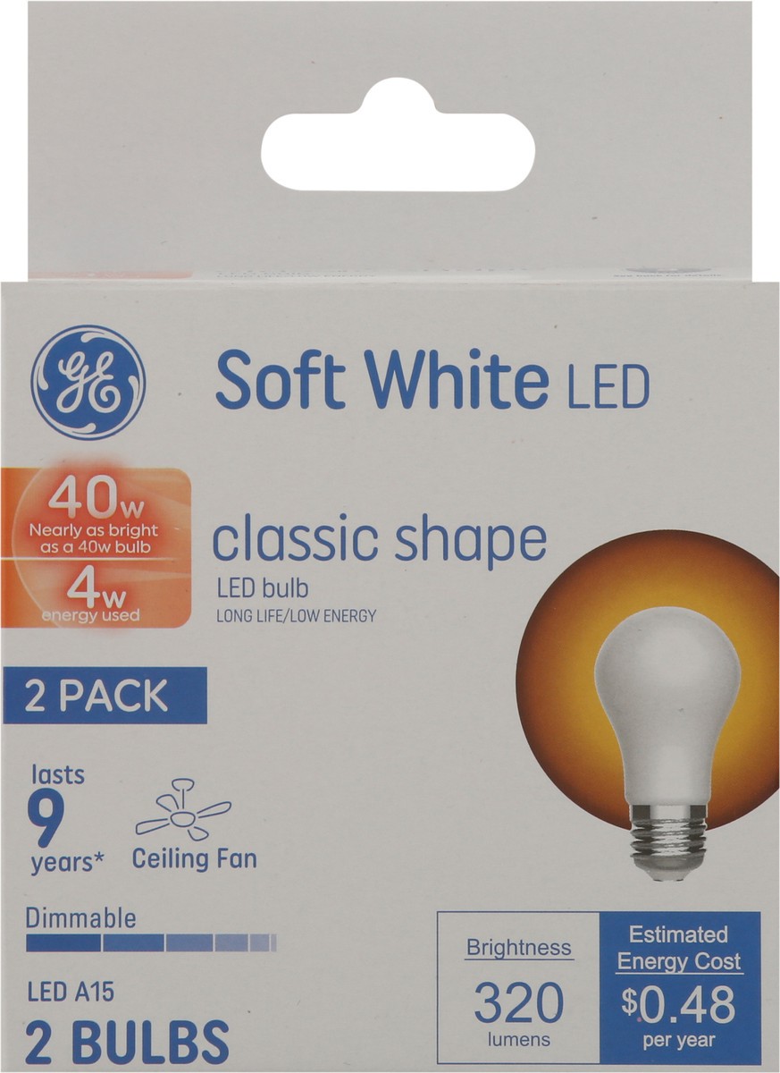 slide 8 of 9, GE LED Soft White 4 Watts Classic Shape 2 Pack Light Bulbs 2 ea, 2 ct